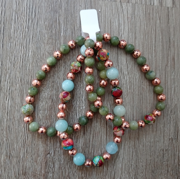 BOUTIQUE Jewelry - Colorful Sea Sediment Jasper, Amazonite & China Jade Healing Stacked Bracelets